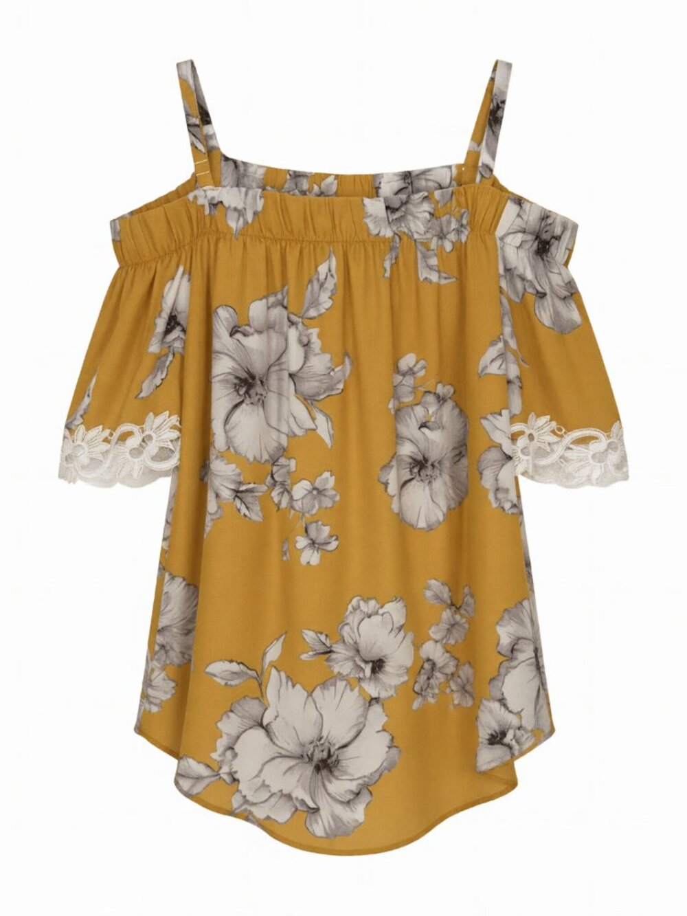 BCX Yellow Floral Off-Shoulder Women's Top L